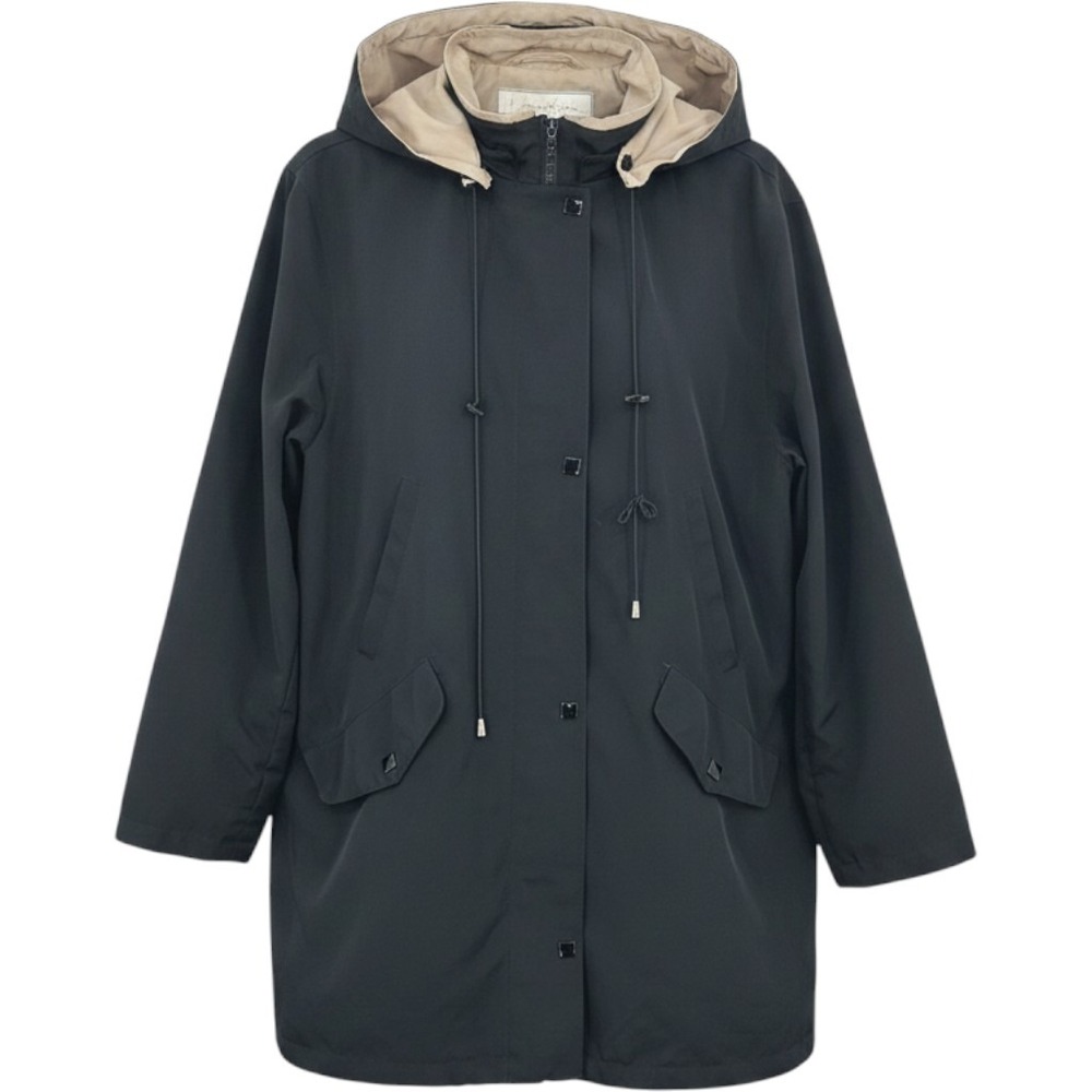 1 Madison Parka Jacket Womens Large Black Hooded Zip Snap Utility Classic Chic